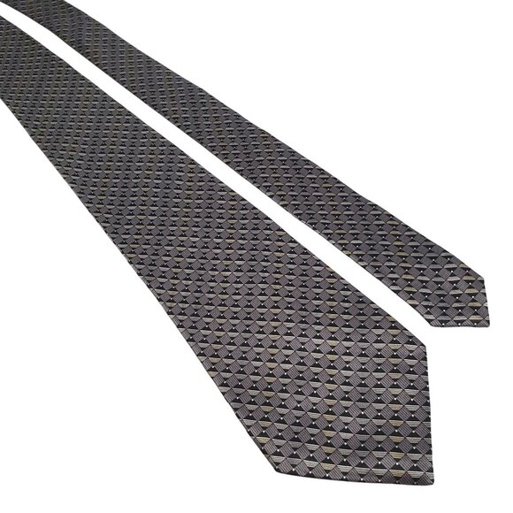 Geoffrey Beene Mens Geometric Pattern Tie Wide Gray Black Silk Stylish - Picture 1 of 5